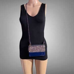 Womens J.Crew Crewcuts Glitter Crossbody Bag Blue Patent Leather